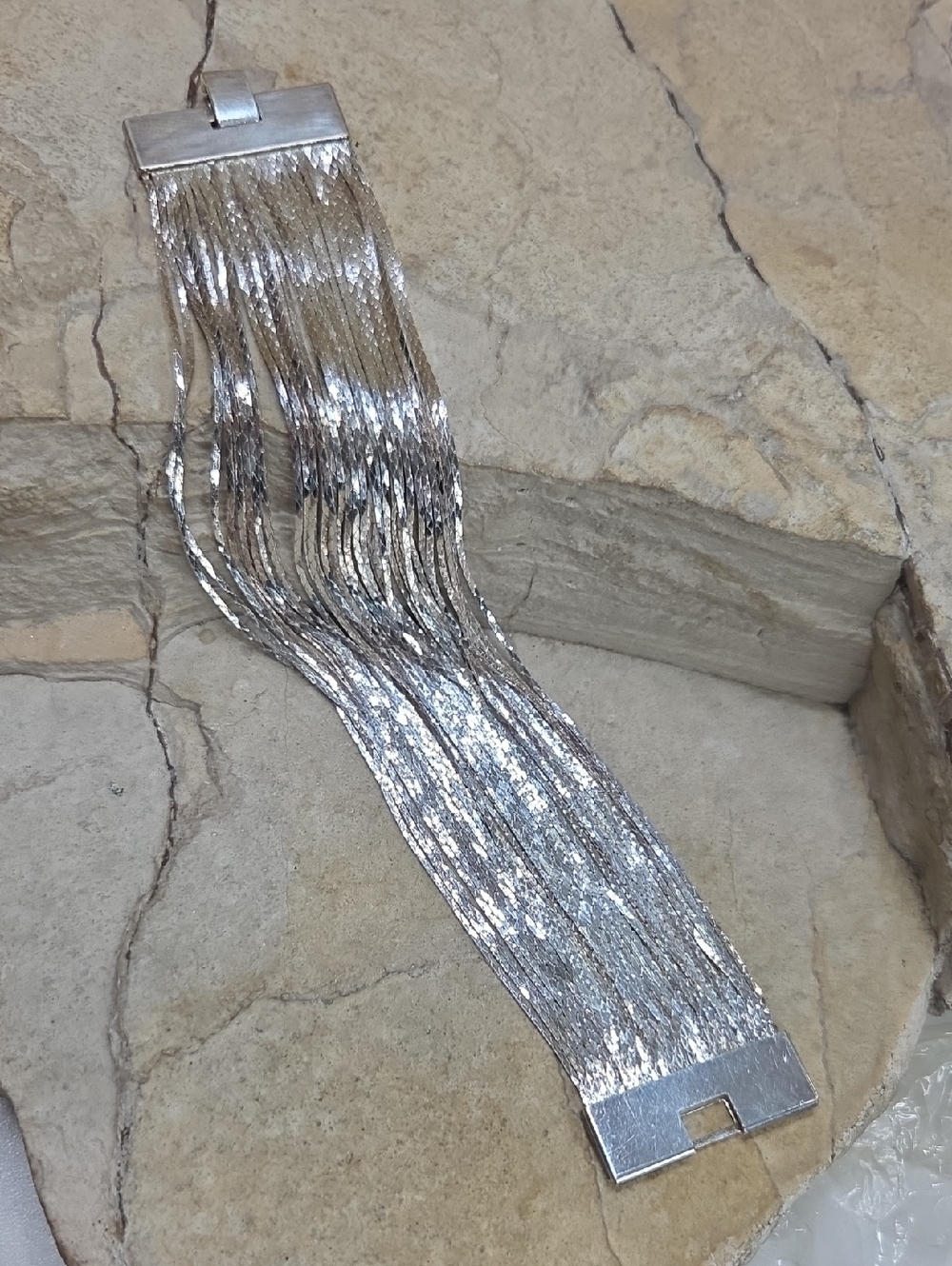 Vintage Silver Plated Multi-Strand Metallic Chain Bracelet